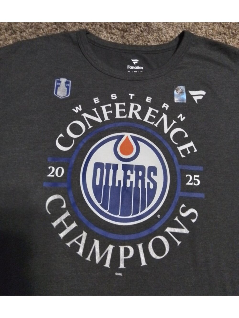 Men's XL Fanatics Heather Charcoal Edmonton Oilers 2025 Western Conference Champ